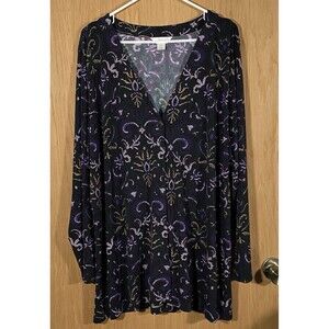 Christopher & Banks Women's Plus Sz 2X One Button Cardigan Stretch Artsy Boho